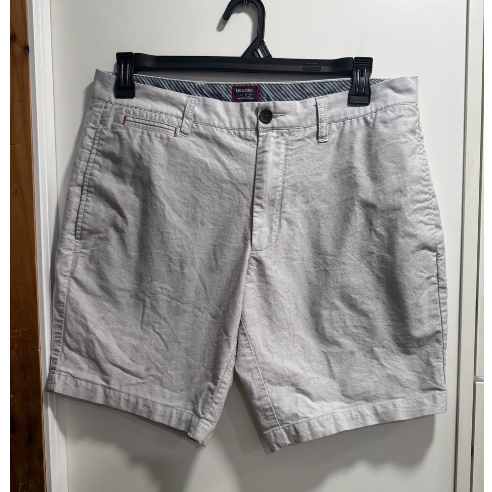 UNTUCKit Riedal Grey Chino Shorts Mens 34 Stretch Cotton Casual Flat Front Grey